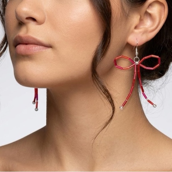 Jewelry - Handmade Red Bow Drop Earrings